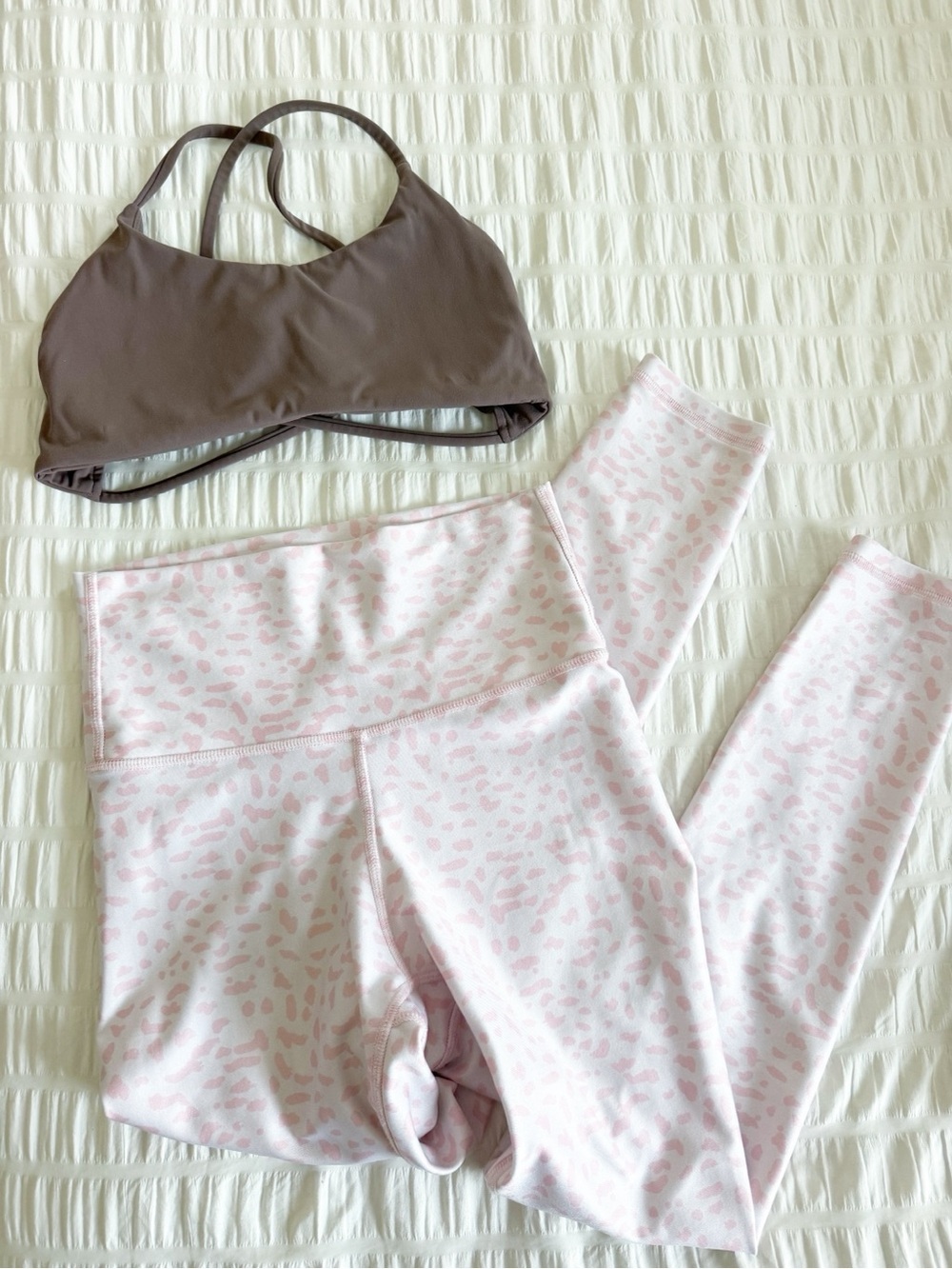 Workout Outfit Set Matching Bra Strappy Back Aoxjox Pink White Small XS